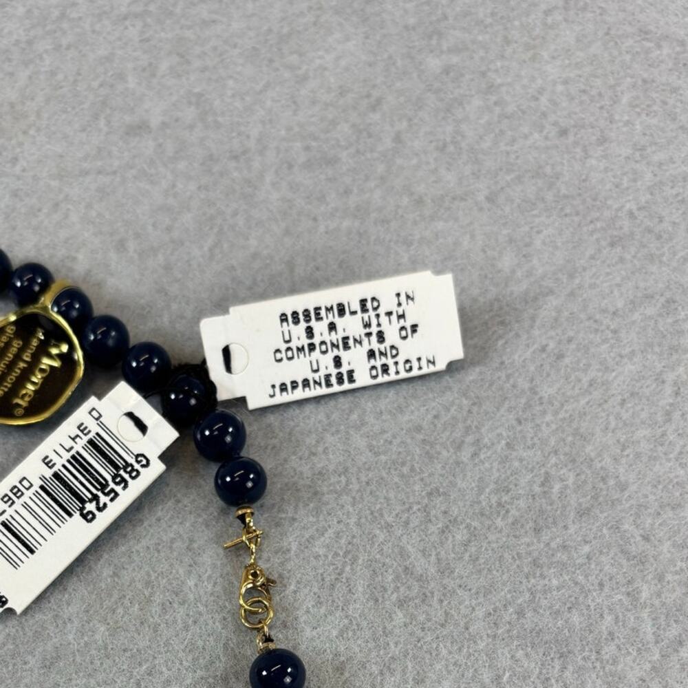 NWT Vtg Monet Navy‎ Blue Glass Beaded Necklace Individually Knotted approx 24" - Picture 6 of 7